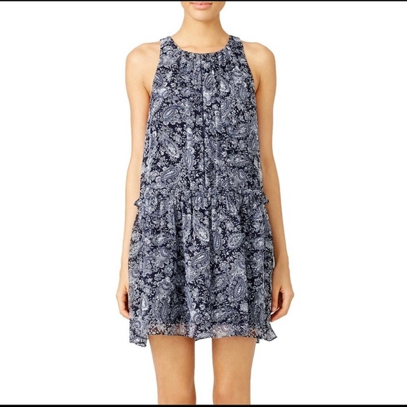 LIKELY Babydoll Dress 6 Georgette Navy White Paisley Coquette Girl Feminine - Picture 1 of 11